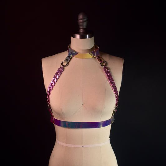 The Lovers Harness (Holographic Vinyl with Pink Chain)