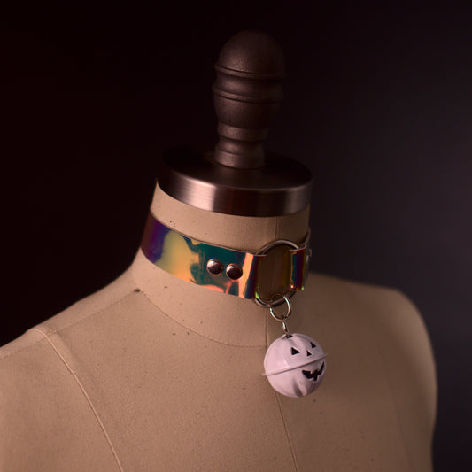 1" O-ring Collar with Jack o Lantern Bell (Holographic Vinyl)